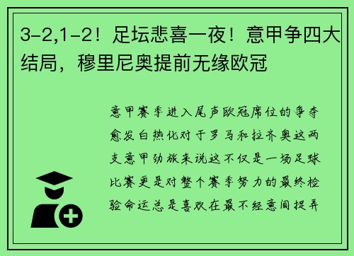 3-2,1-2！足坛悲喜一夜！意甲争四大结局，穆里尼奥提前无缘欧冠