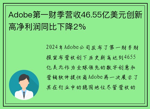 Adobe第一财季营收46.55亿美元创新高净利润同比下降2%
