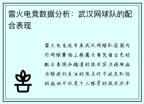 雷火电竞数据分析：武汉网球队的配合表现